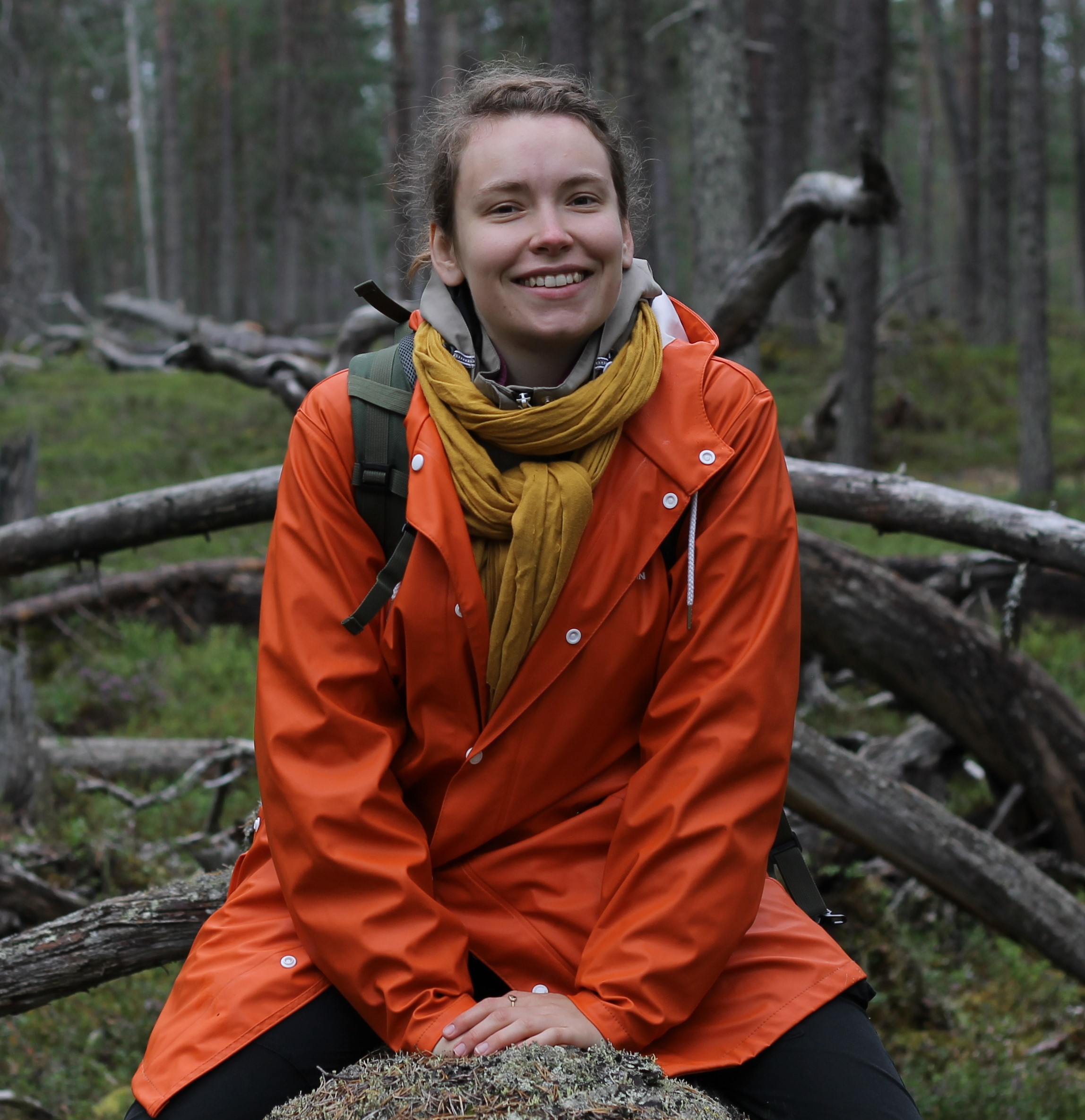 Mariina Günther sitting on an old kelo log
