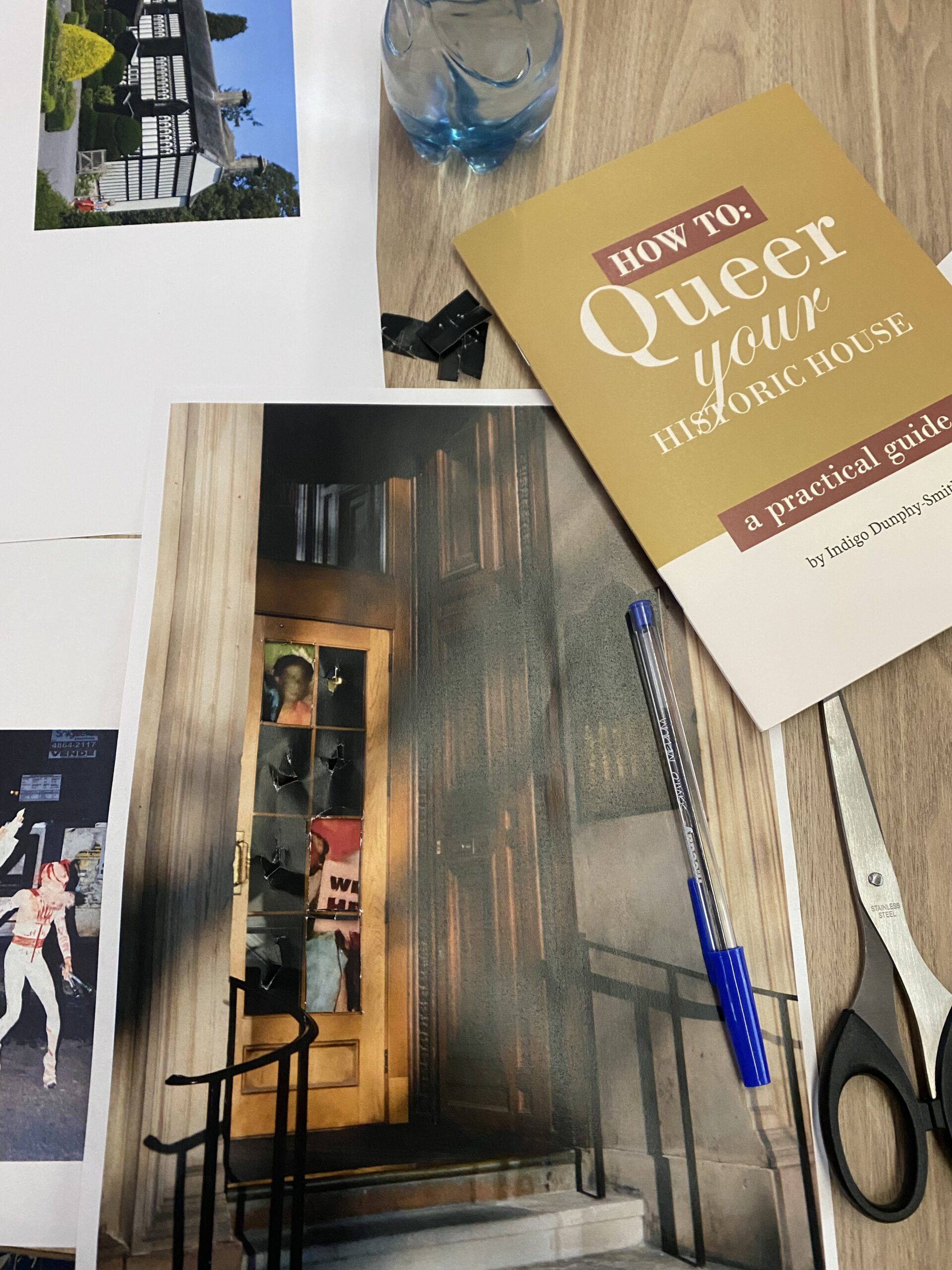 Picture of a table that has a book titled 