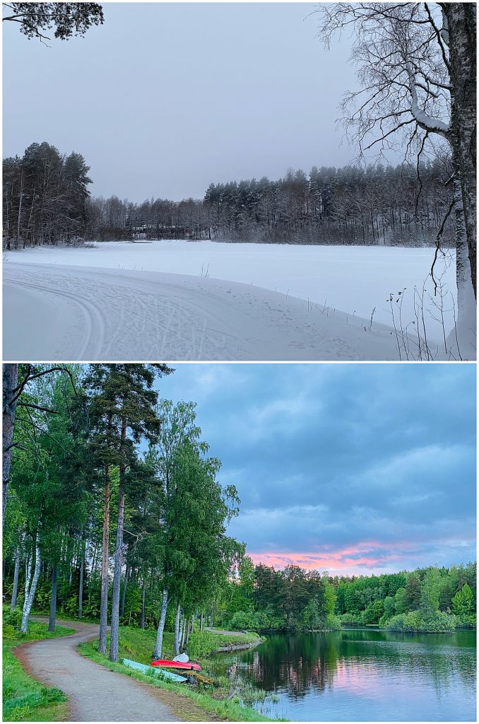 Picture of the same landscape in winter and summer