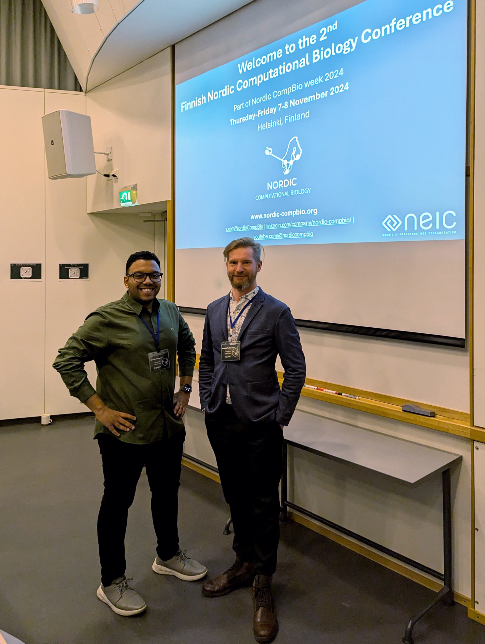 Ahmed Mohamed and Andrius Penkauskas at the Nordic CompBio 2024