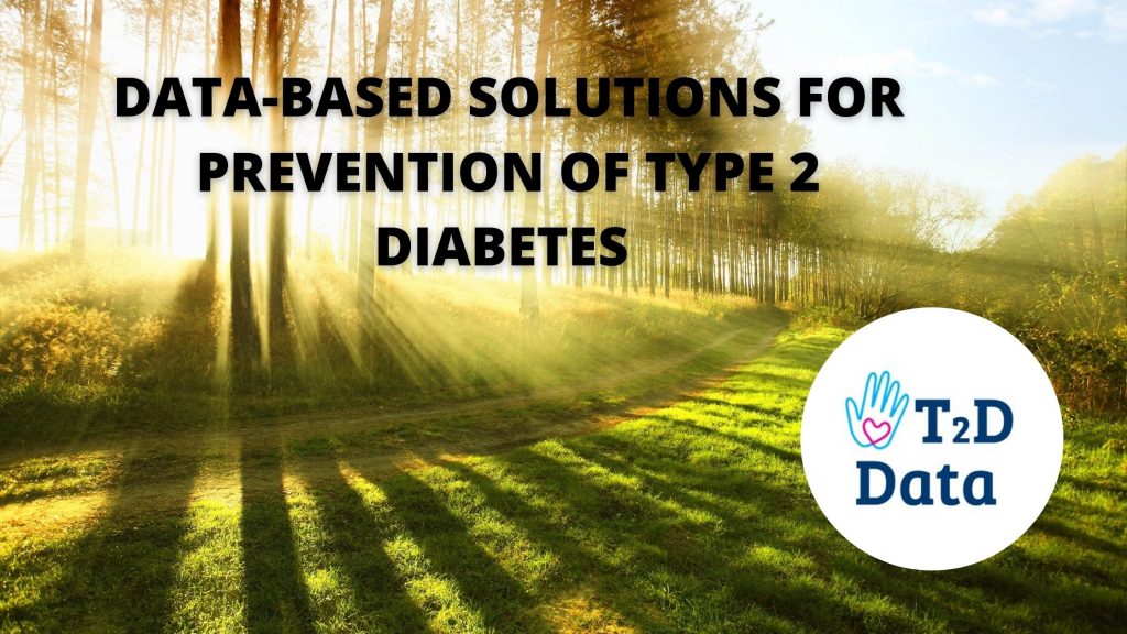 Image with text, "Data-based solutions for prevention of type 2 diabetes", and T2D-Data project logo.