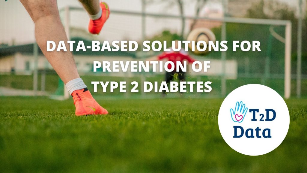 Image with text, "Data-based solutions for prevention of type 2 diabetes", and T2D-Data project logo.