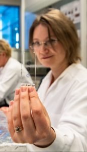 A researcher working in the lab