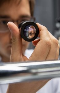 A researcher working in the lab