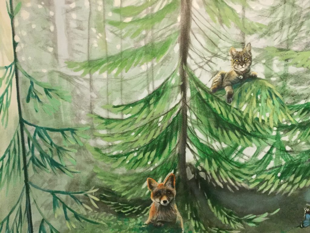 kettu ja kissa metsässä